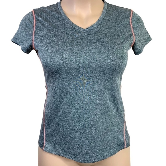 Large Everlast Grey Pink Athletic Tee Activewear T Shirt Stretch V Neck - Picture 1 of 9